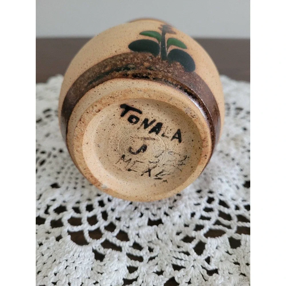 Mexican Tonala pottery Vase Floral Stoneware